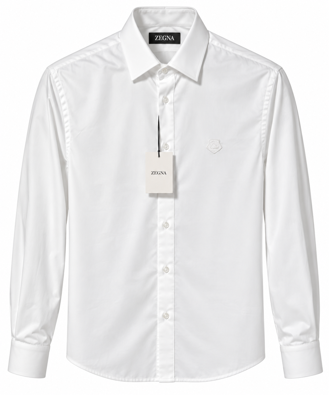 Zegna Embroidered Logo Button-Down Shirt – White