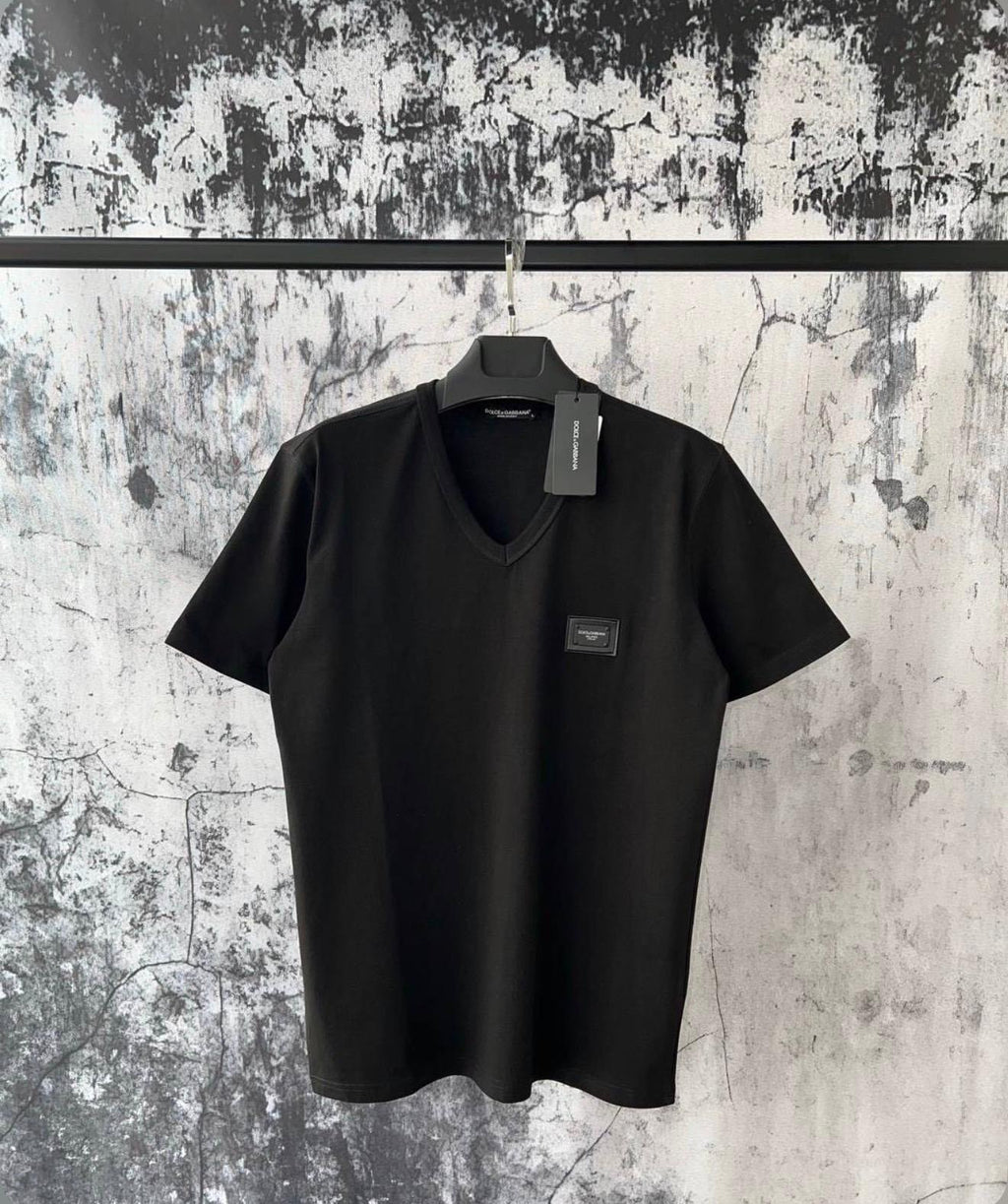 Dolce & Gabbana Logo Patch V-Neck T-Shirt – Black