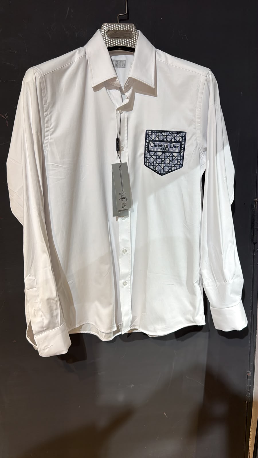 Dior Christian Dior Paris Embroidered Pocket Shirt – White & Navy