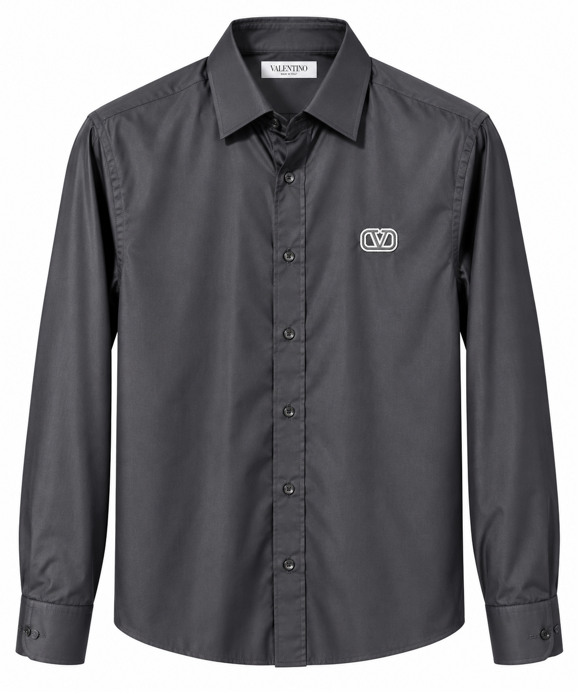 Valentino VLogo Embroidered Long Sleeve Shirt – Charcoal Gray