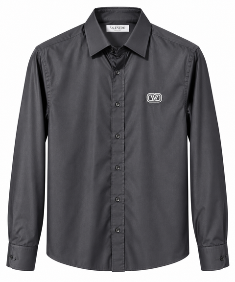 Valentino VLogo Embroidered Long Sleeve Shirt – Charcoal Gray