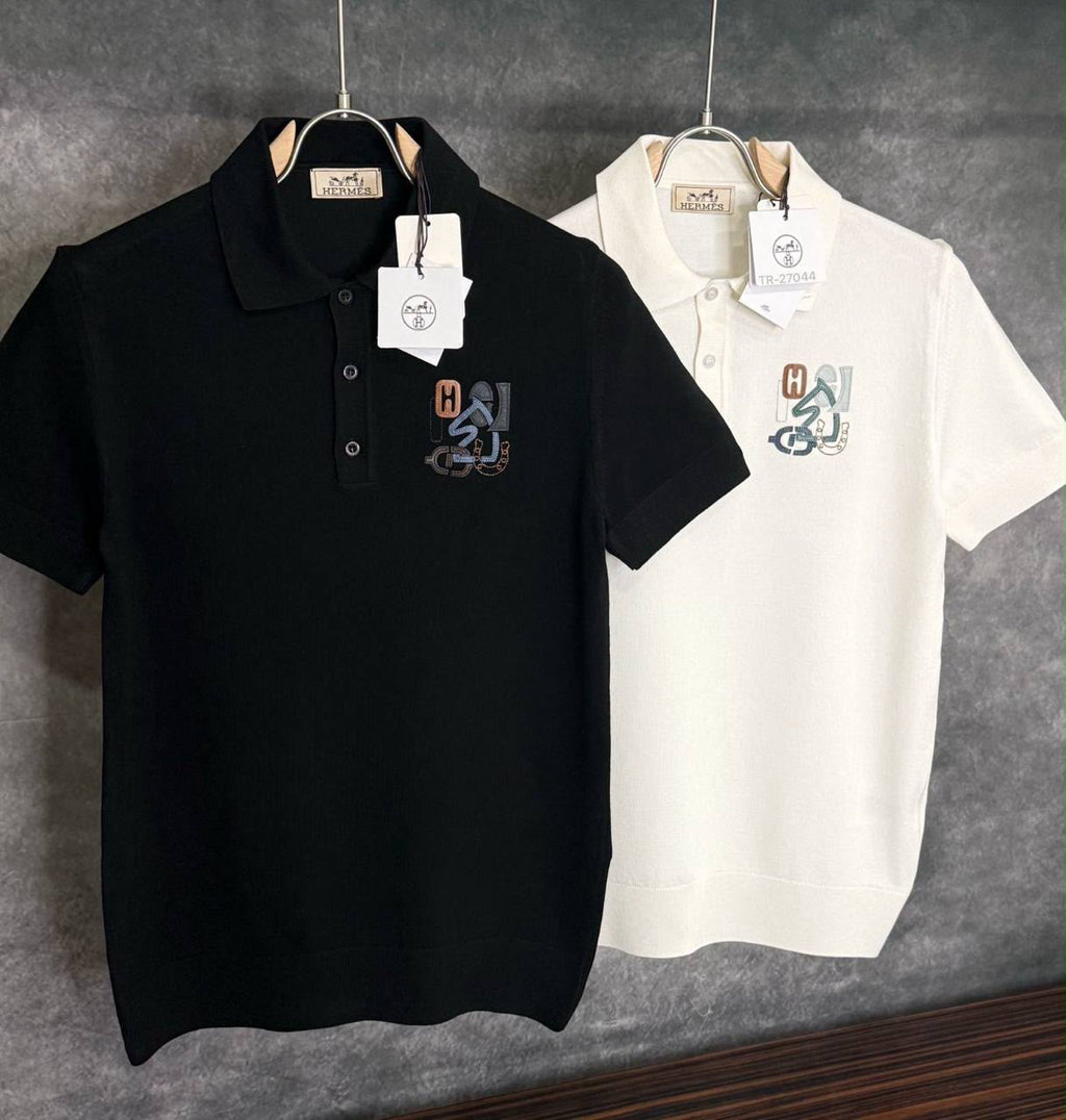 Hermès Graphic Embroidered Knit Polo – Off-White
