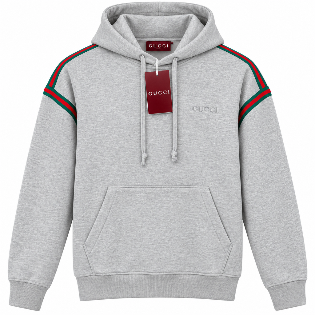 Gucci Web Stripe Pullover Hoodie – Light Grey