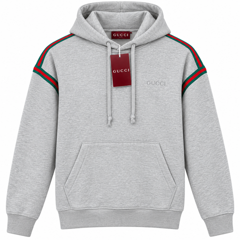 Gucci Web Stripe Pullover Hoodie – Light Grey