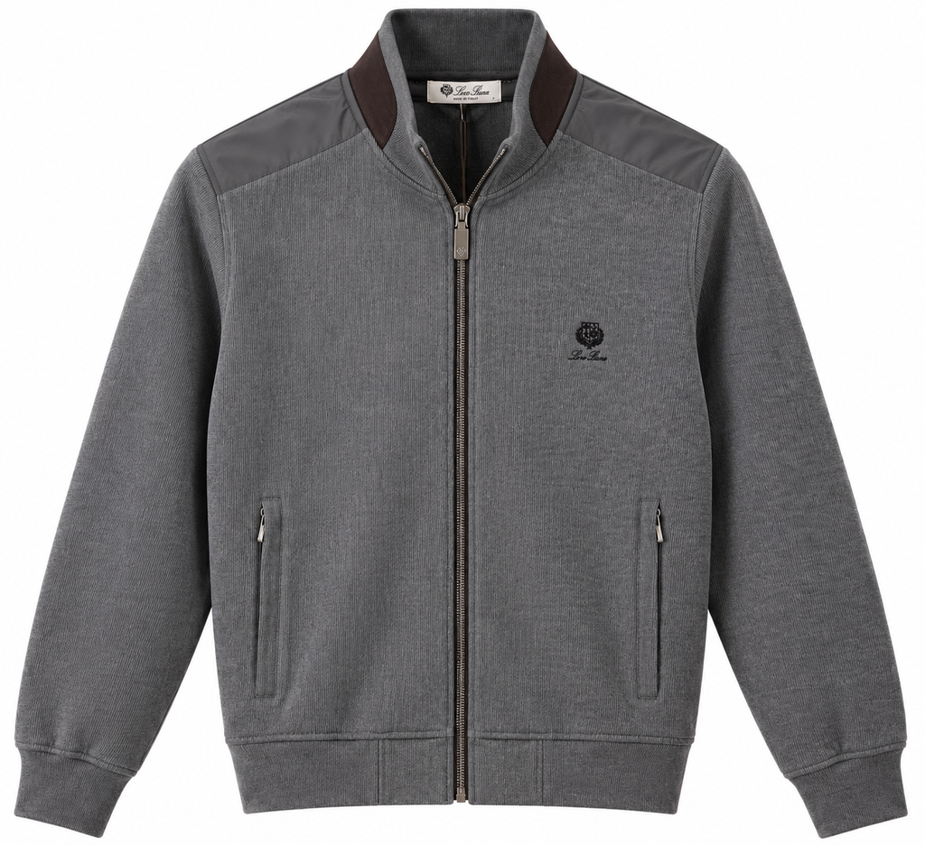 Loro Piana Ribbed Zip-Up Jacket – Heather Grey