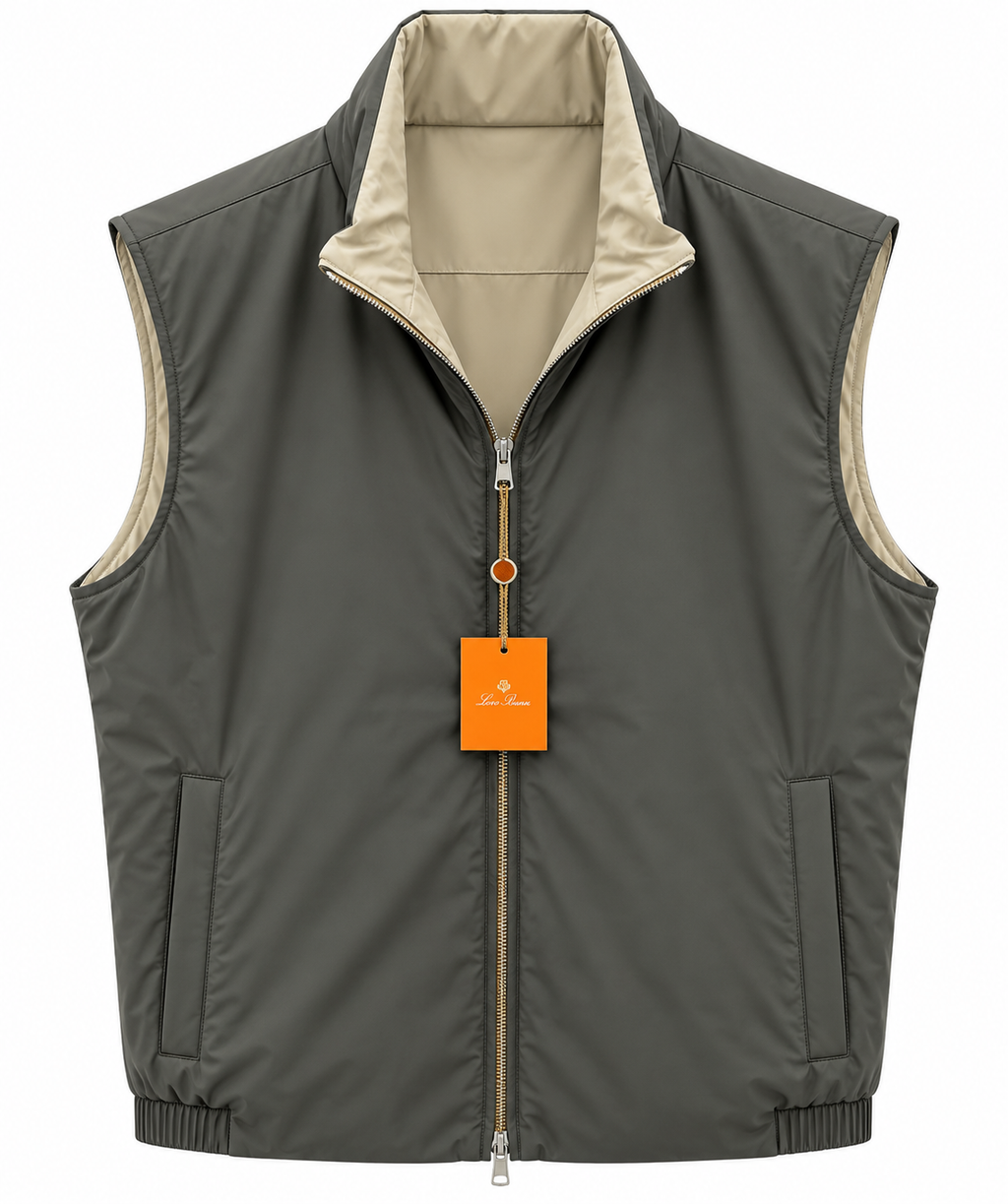 Loro Piana Contrast-Lined Zip-Up Vest – Charcoal Grey & Beige