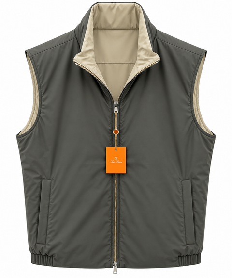 Loro Piana Contrast-Lined Zip-Up Vest – Charcoal Grey & Beige