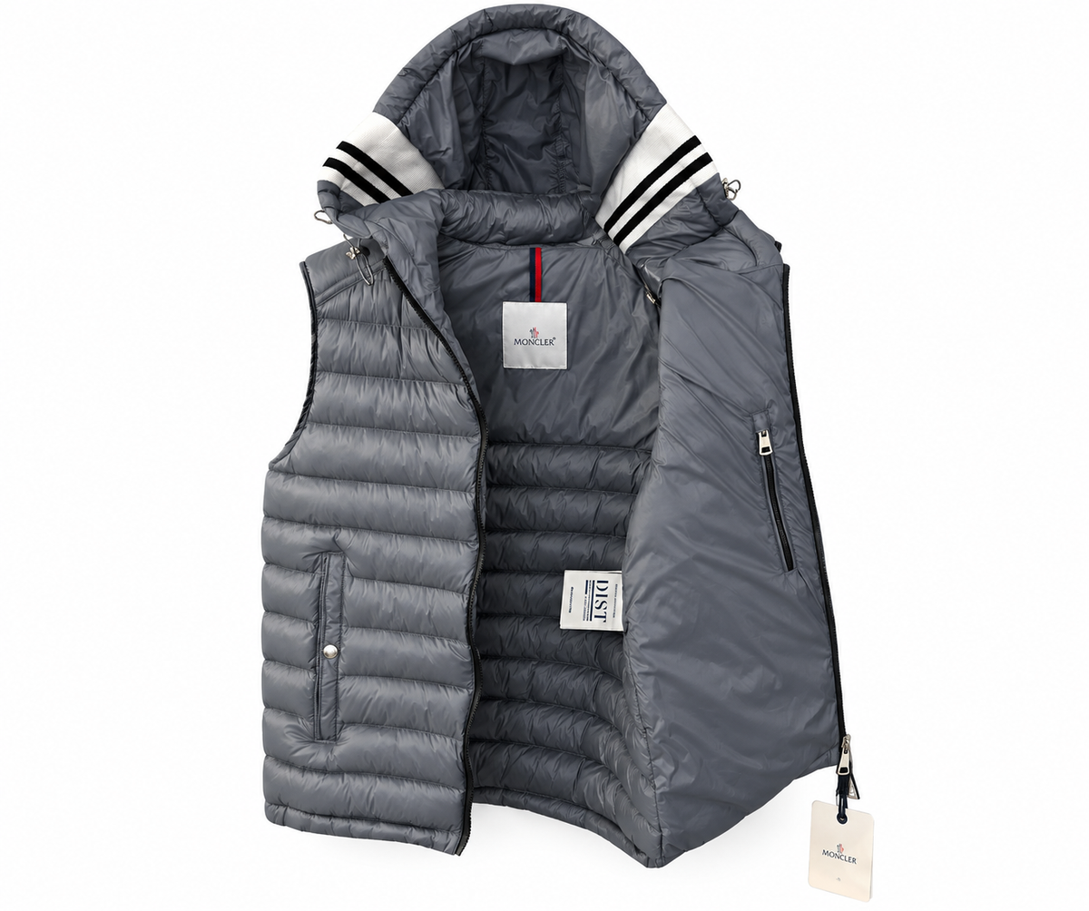 Moncler Hooded Quilted Puffer Vest – Slate Grey