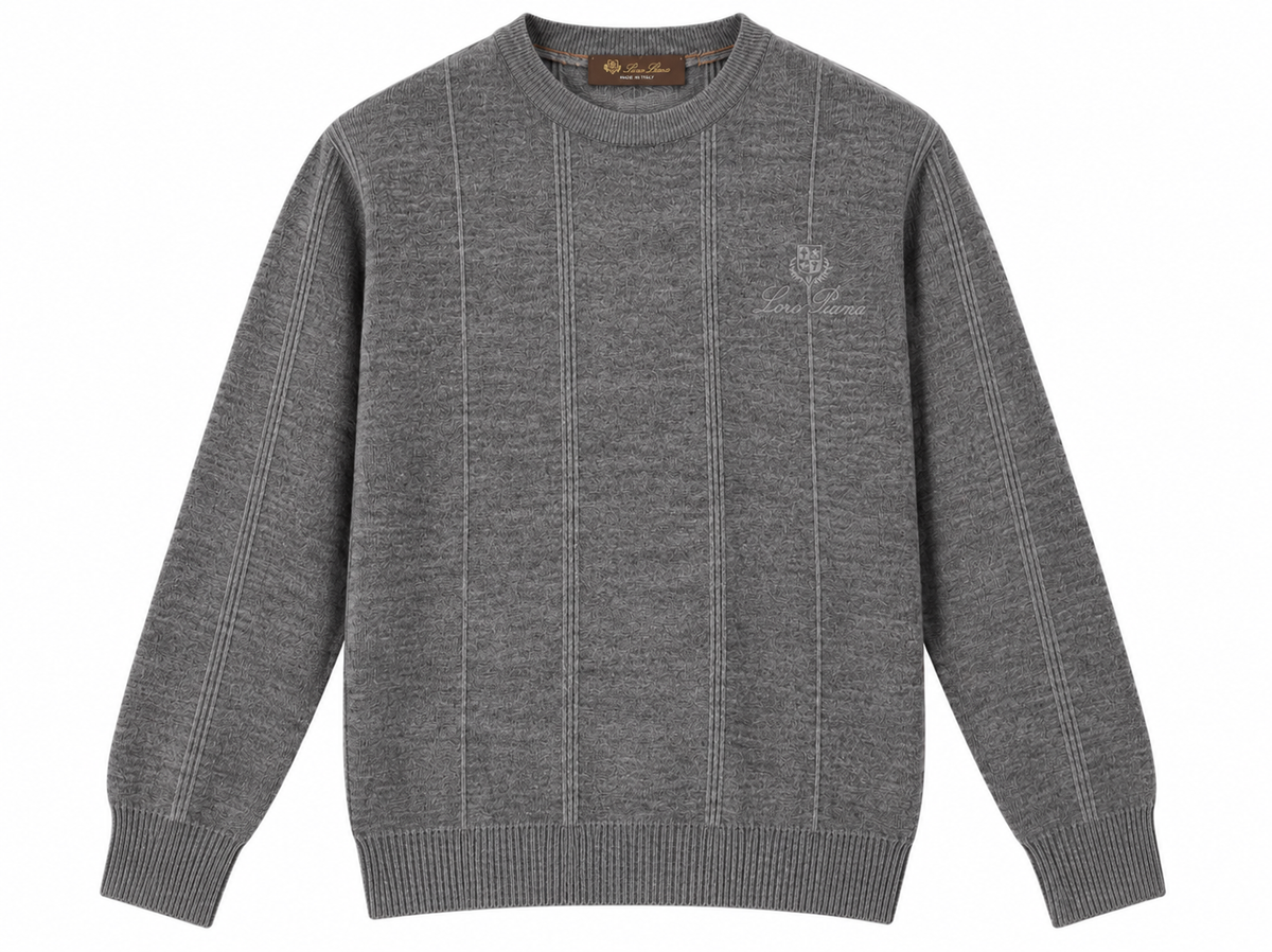 Loro Piana Grey Textured Vertical Stripe Knit Sweater