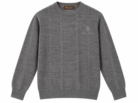 Loro Piana Grey Textured Vertical Stripe Knit Sweater