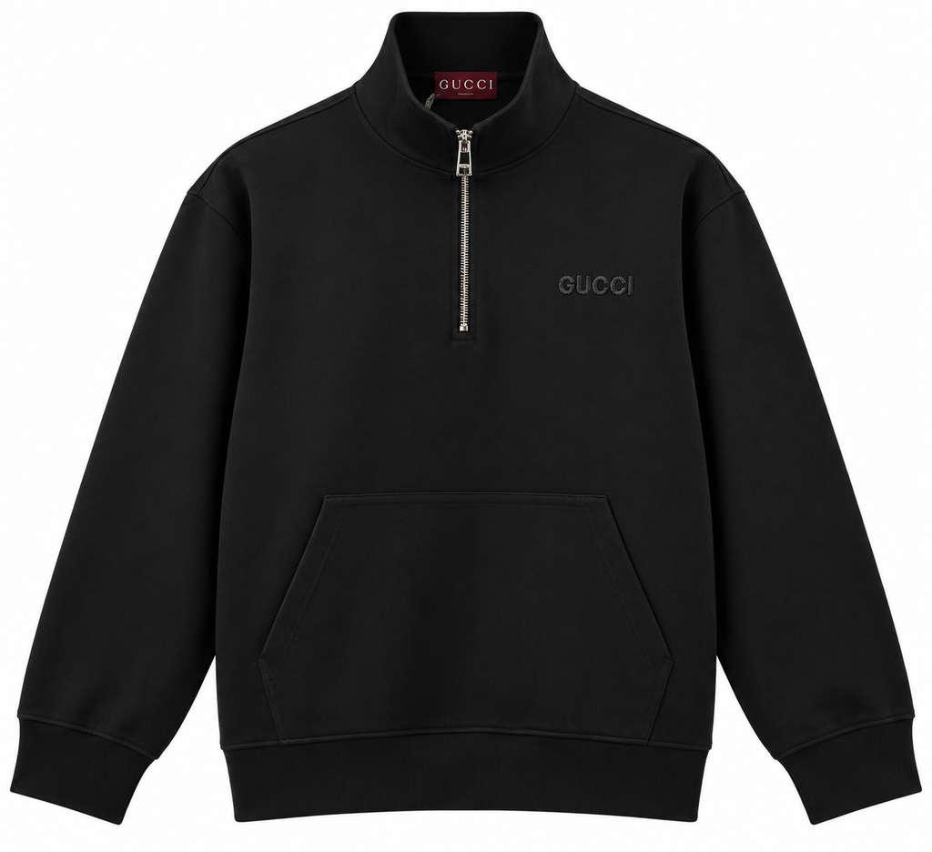 Gucci Black Tonal Logo Half-Zip Sweatshirt
