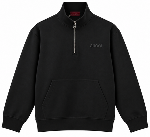 Gucci Black Tonal Logo Half-Zip Sweatshirt