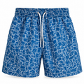 Abstract Geometric Swim Shorts – Deep Blue & White
