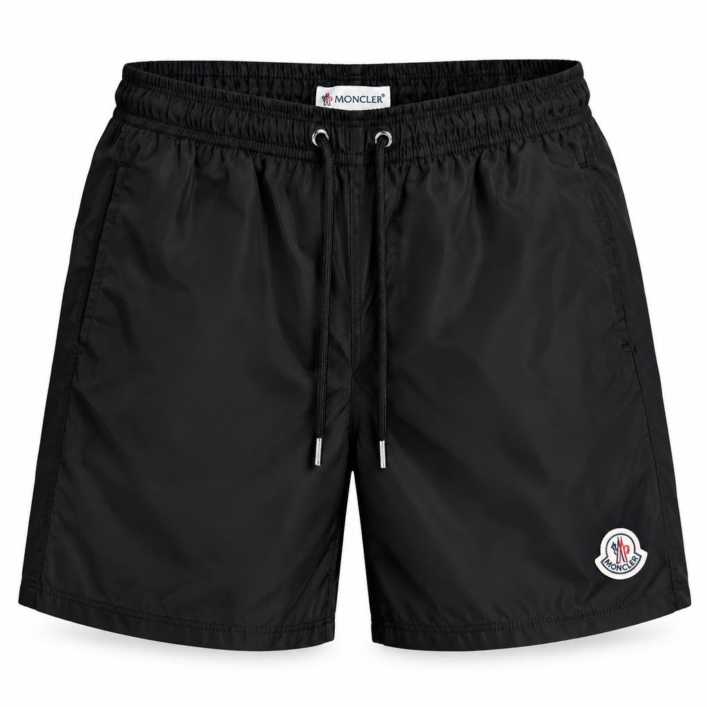MONCLER Logo Patch Swim Shorts – Black