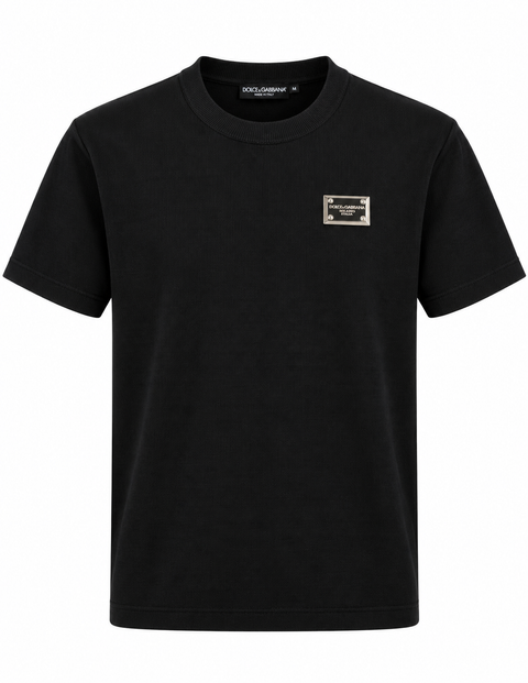 Dolce & Gabbana Logo Plaque Knit T-Shirt – Black