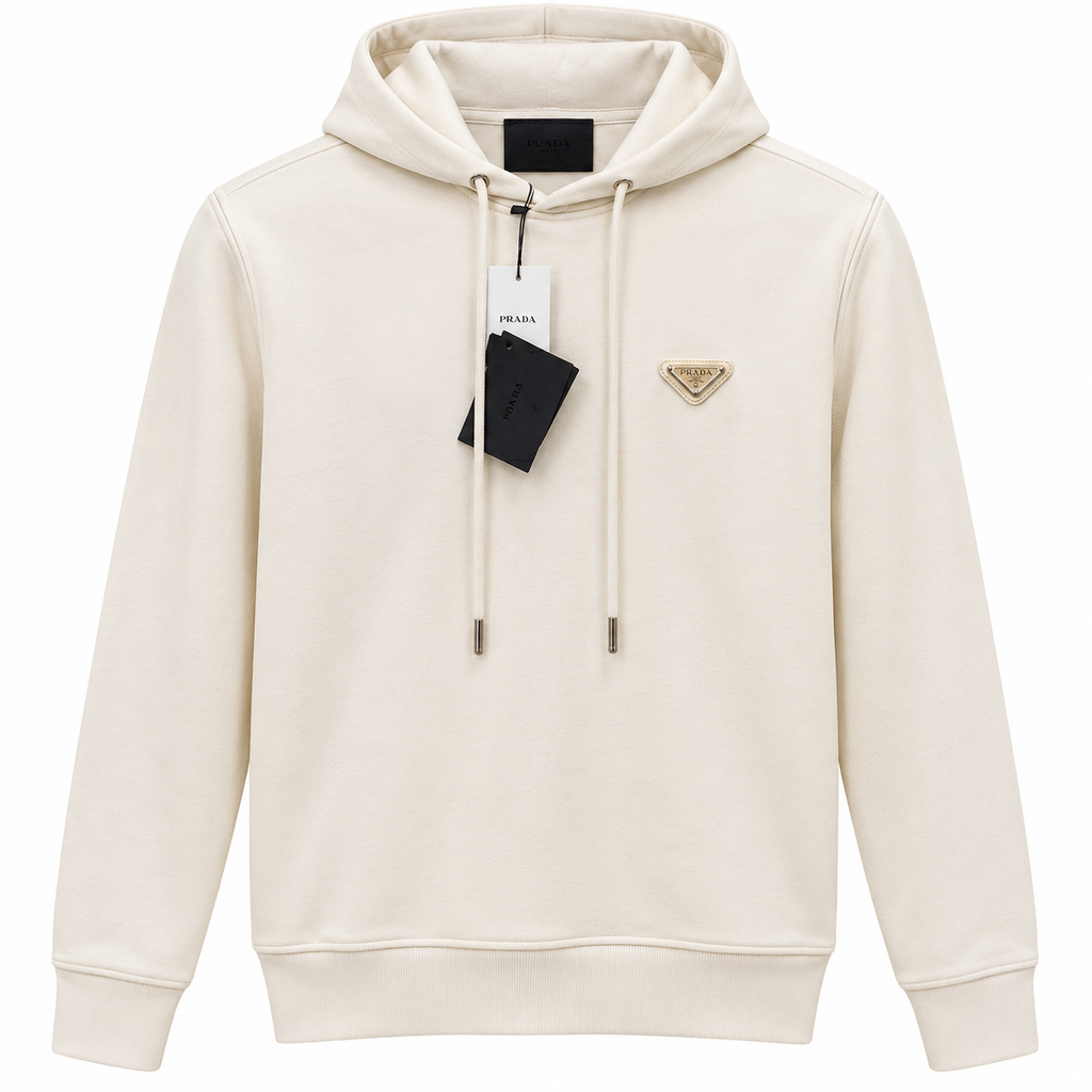 Prada Ivory Triangle Logo Hoodie