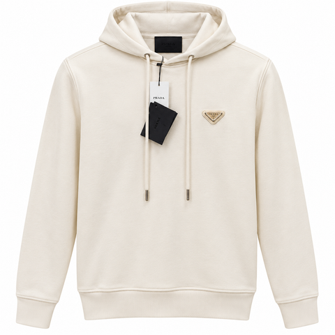 Prada Ivory Triangle Logo Hoodie