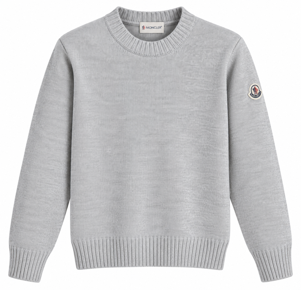 Moncler Logo Patch Knit Sweater – Light Grey