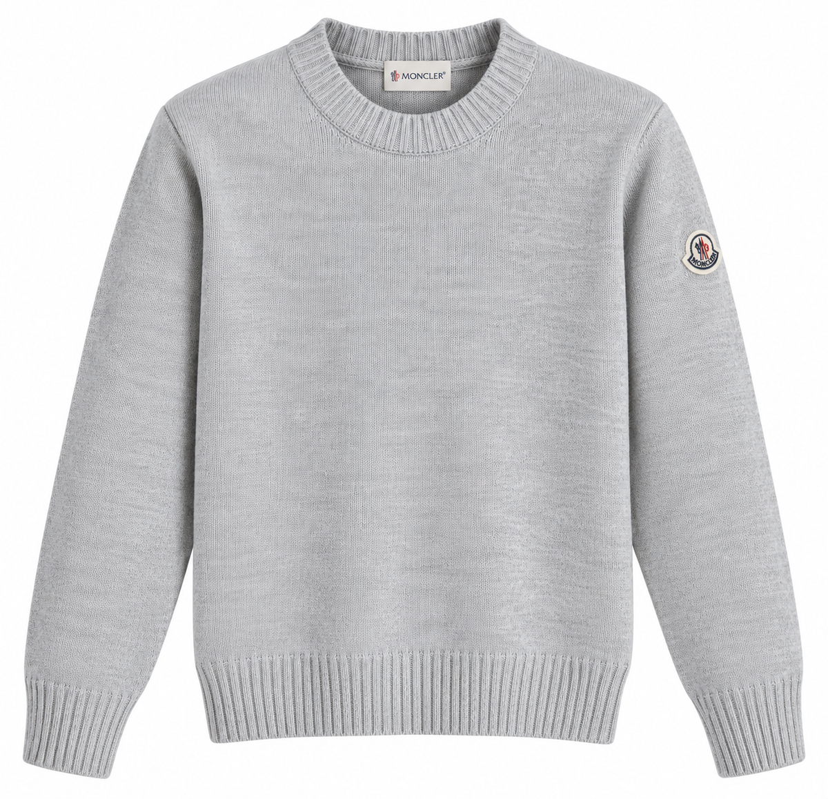 Moncler Logo Patch Knit Sweater – Light Grey