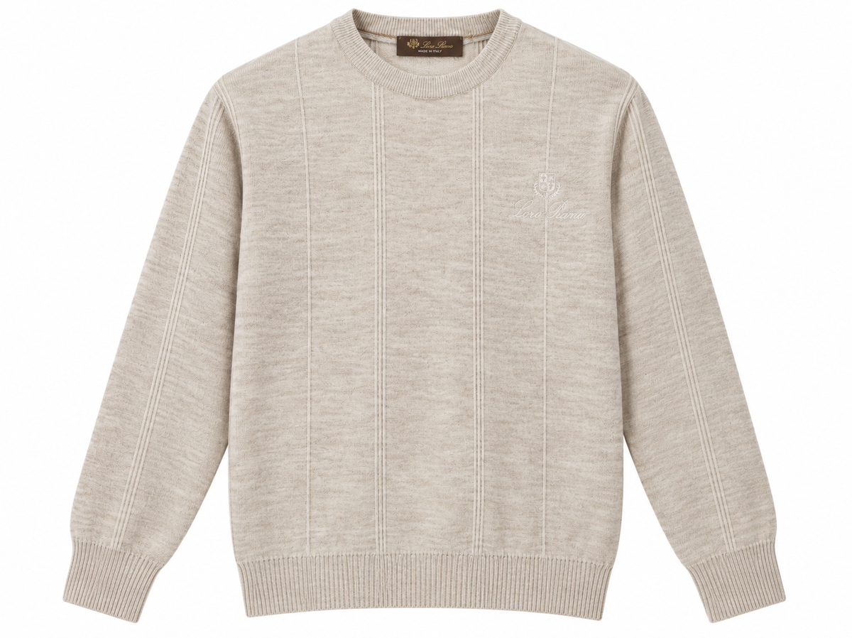 Loro Piana Textured Vertical Stripe Knit Sweater – Beige