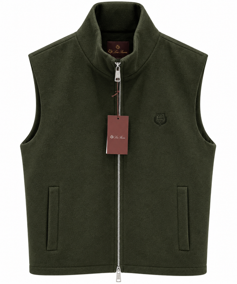 Loro Piana Zip-Up Wool-Blend Vest – Dark Olive Green