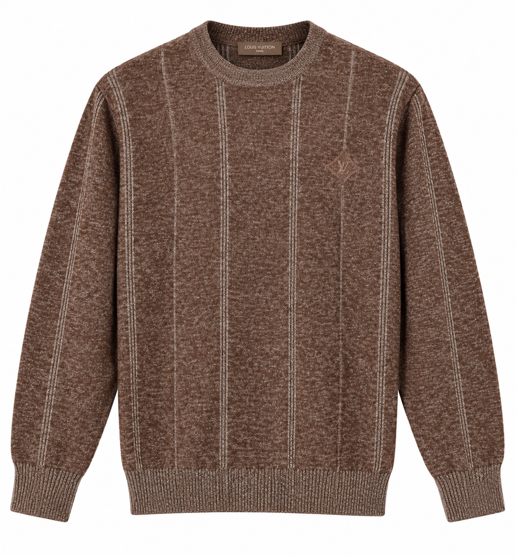 Loro Piana Textured Vertical Stripe Knit Sweater – Brown