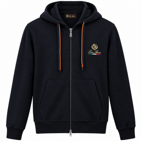 Loro Piana Navy Blue Embroidered Full-Zip Jacket