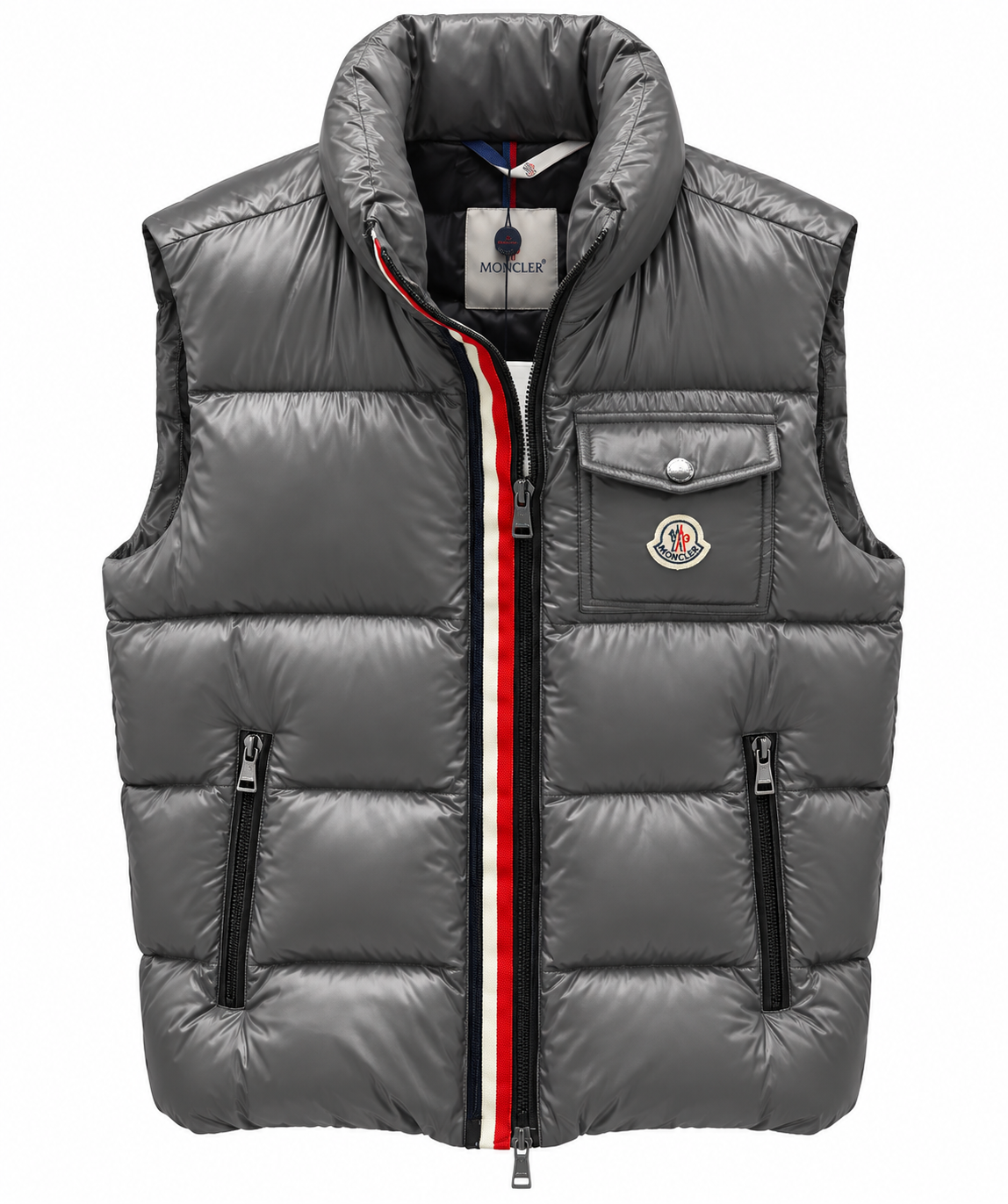 Moncler Quilted Puffer Vest with Chest Pocket – Grey