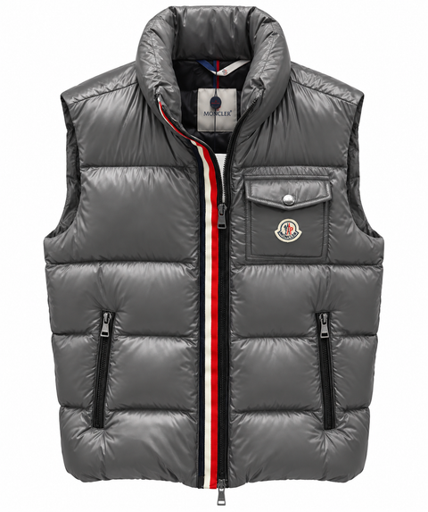 Moncler Quilted Puffer Vest with Chest Pocket – Grey