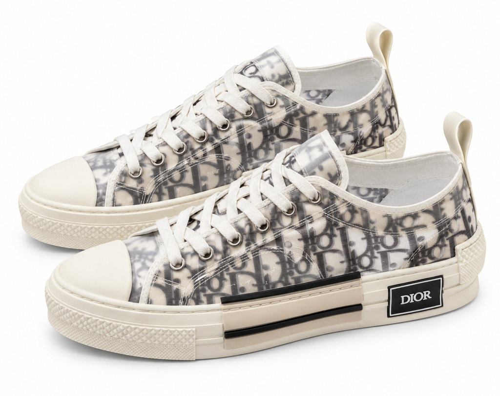 Dior B23 Oblique Low-Top Sneakers – Beige & Grey
