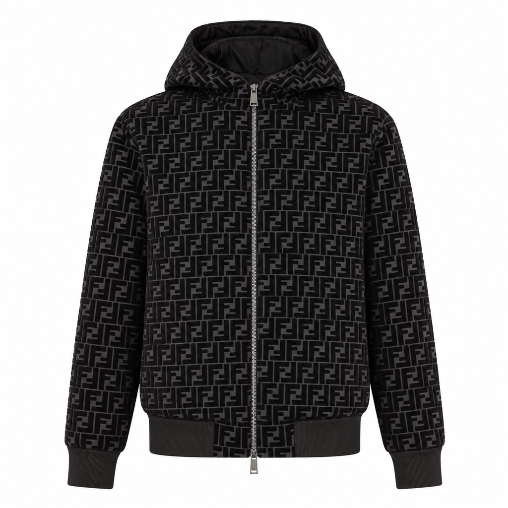 Fendi Black FF Monogram Zip-Up Jacket