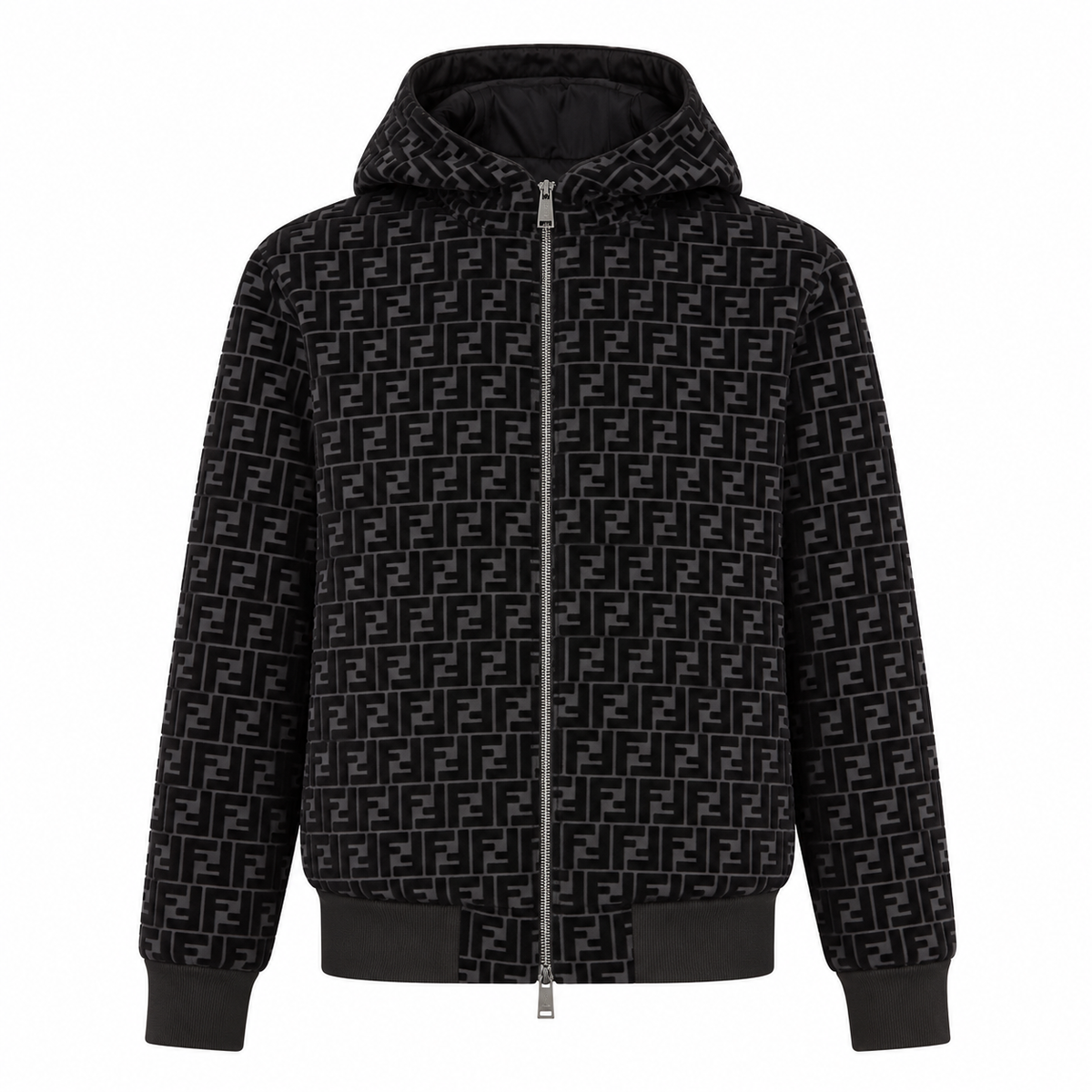 Fendi Black FF Monogram Zip-Up Jacket