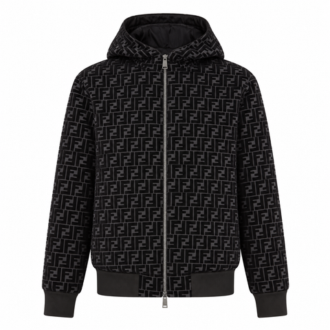 Fendi Black FF Monogram Zip-Up Jacket