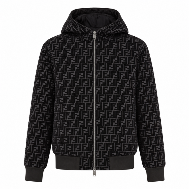 Fendi Black FF Monogram Zip-Up Jacket