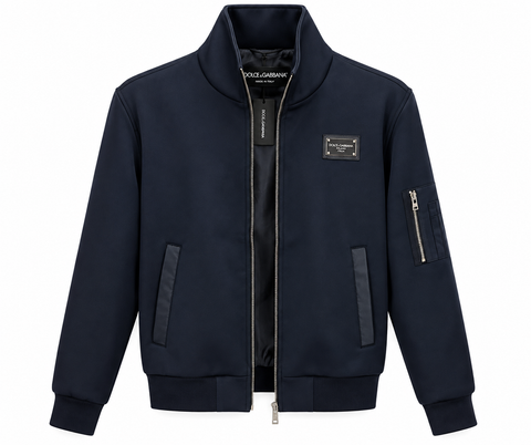 Dolce & Gabbana Logo Plaque Zip-Up Bomber Jacket – Navy Blue