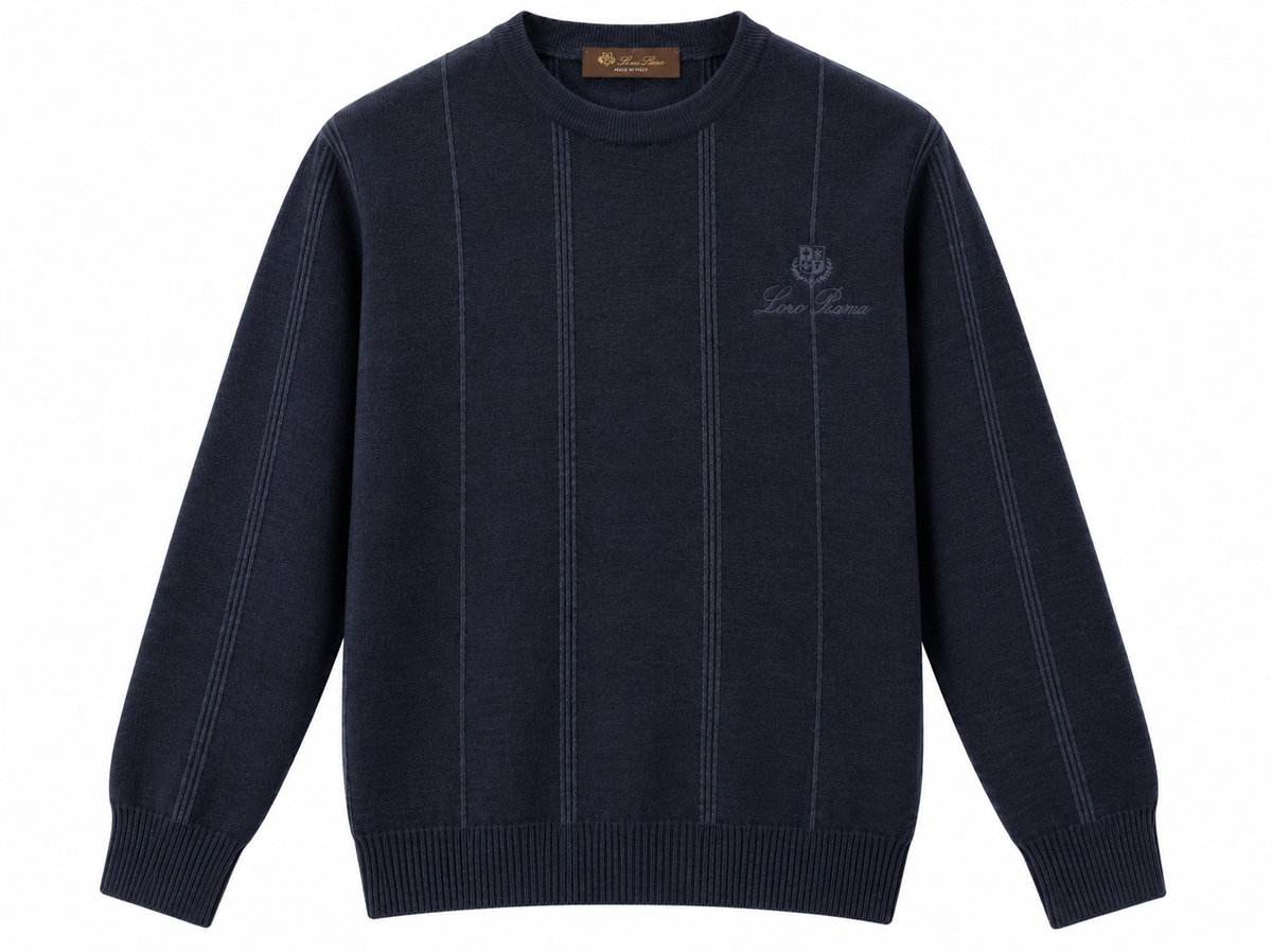 Loro Piana Dark Navy Vertical Stripe Knit Sweater