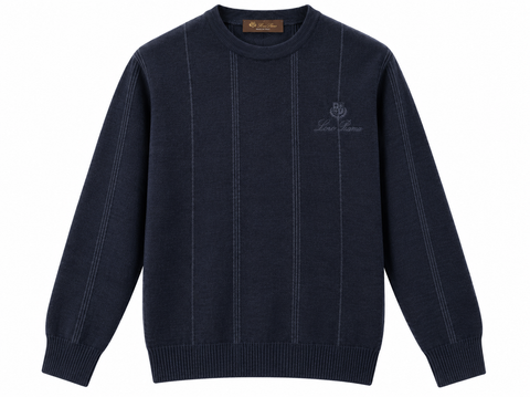 Loro Piana Dark Navy Vertical Stripe Knit Sweater