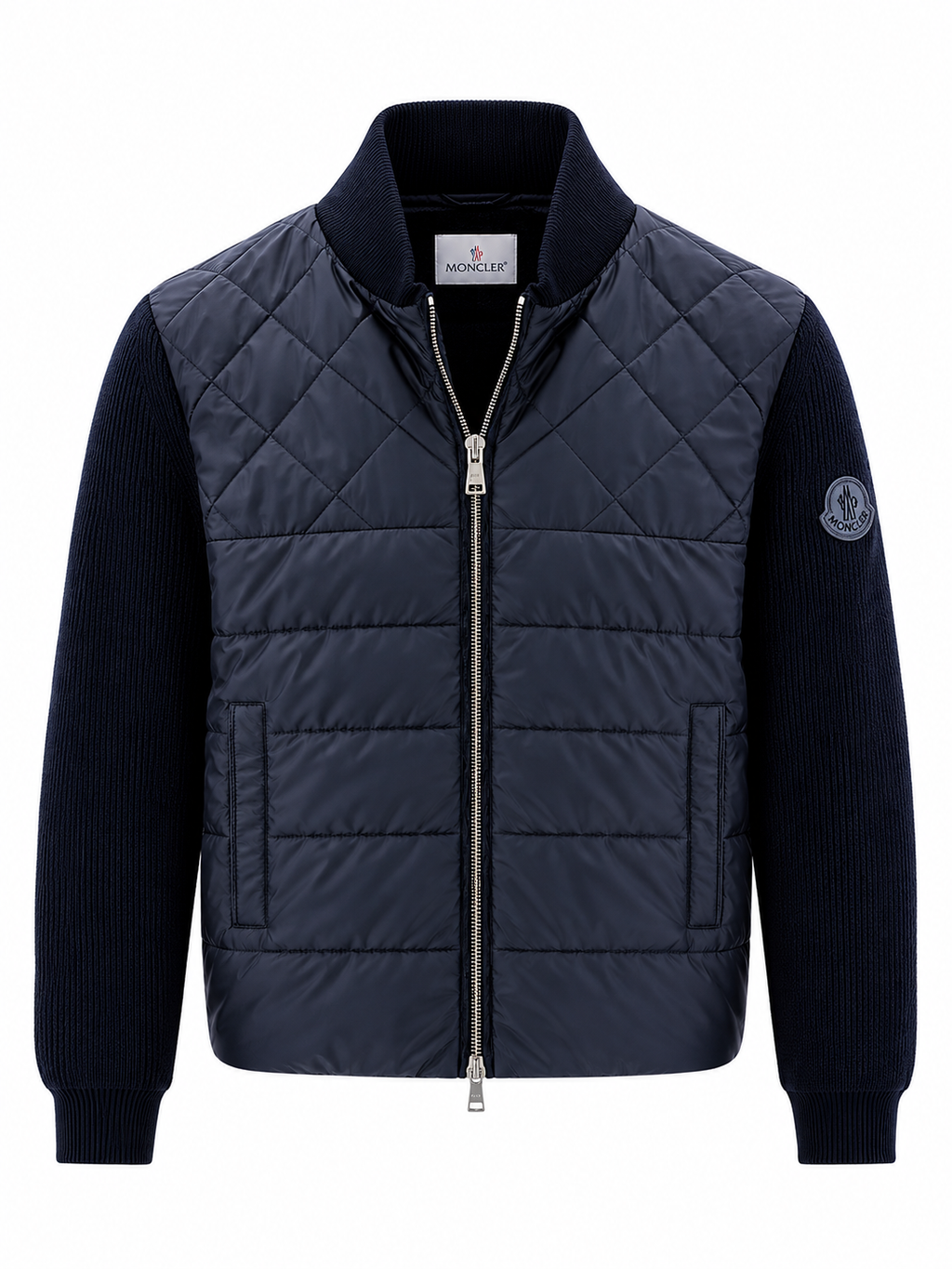Moncler Navy Quilted Knit-Sleeve Jacket