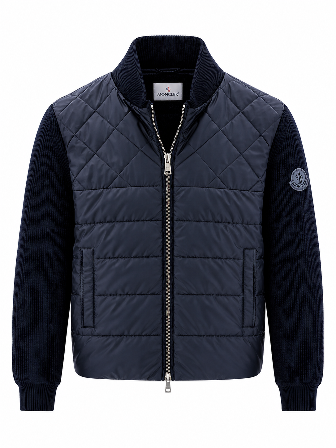 Moncler Navy Quilted Knit-Sleeve Jacket