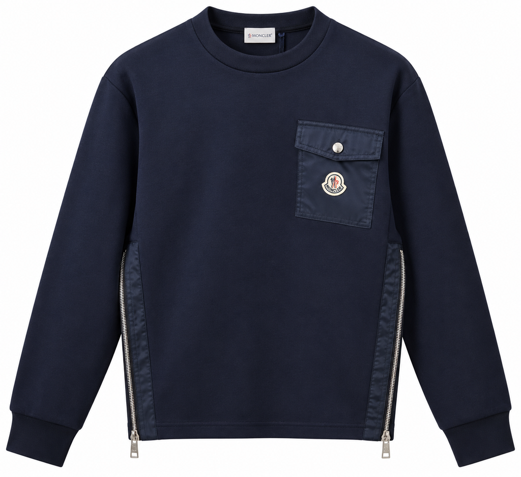 Moncler Navy Blue Side-Zip Pocket Sweatshirt