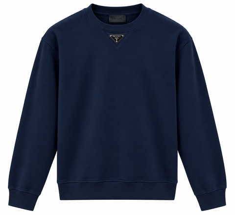Prada Navy Blue Triangle Logo Crewneck Sweatshirt