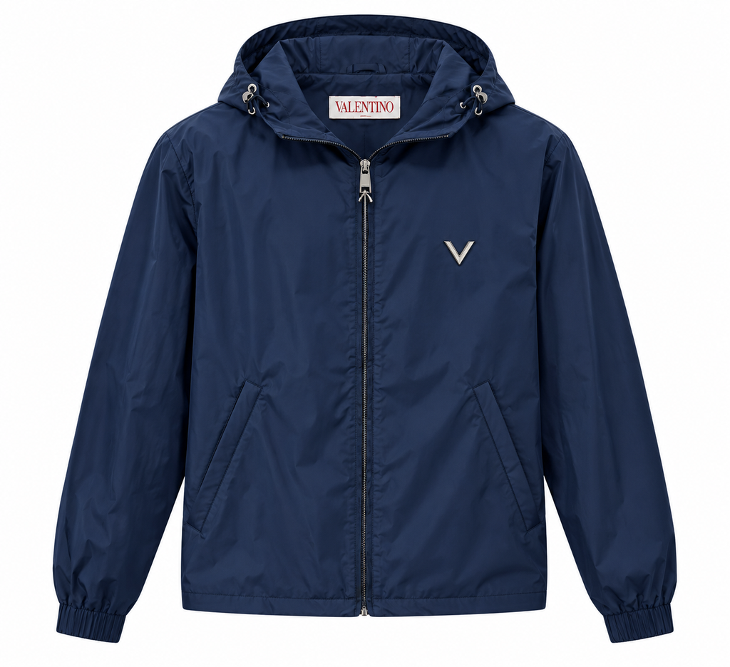 Valentino Navy Blue Hooded Windbreaker Jacket