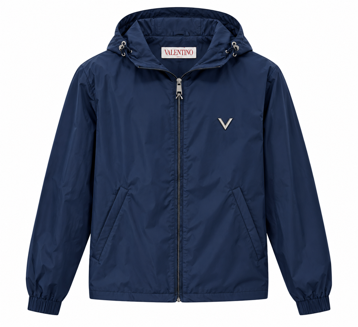 Valentino Navy Blue Hooded Windbreaker Jacket