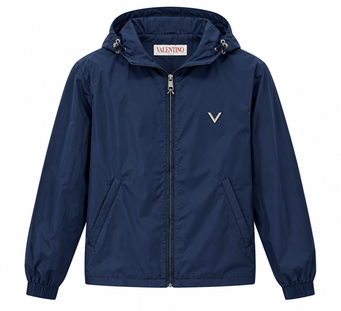 Valentino Navy Blue Hooded Windbreaker Jacket