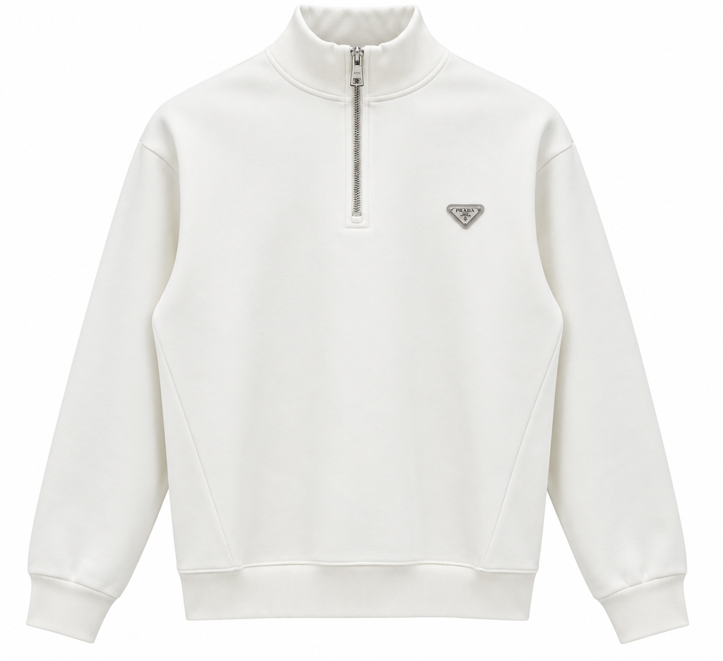 Prada White Half-Zip Logo Sweatshirt
