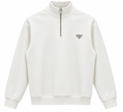 Prada White Half-Zip Logo Sweatshirt