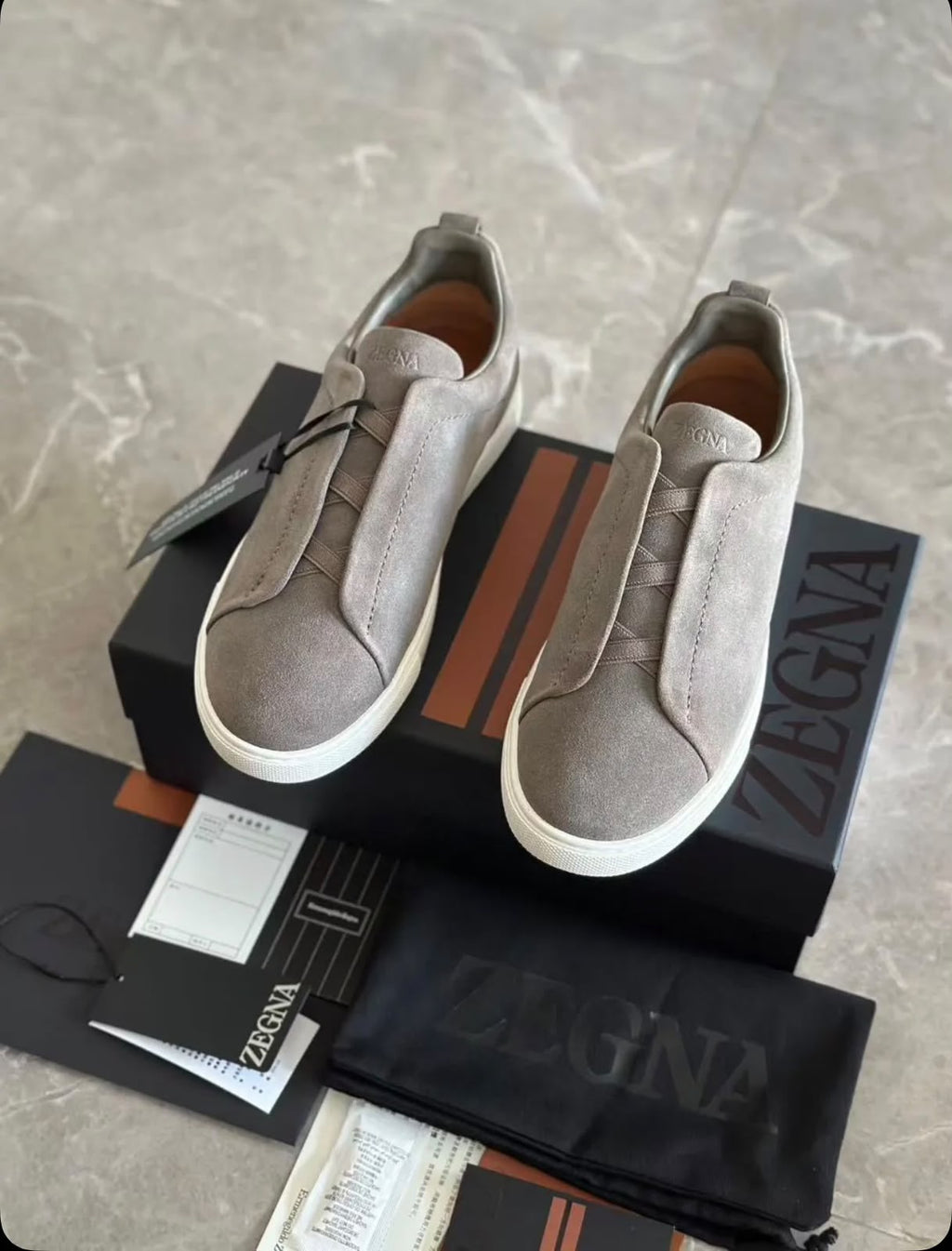 ZEGNA Suede Slip-On Sneakers – Light Grey