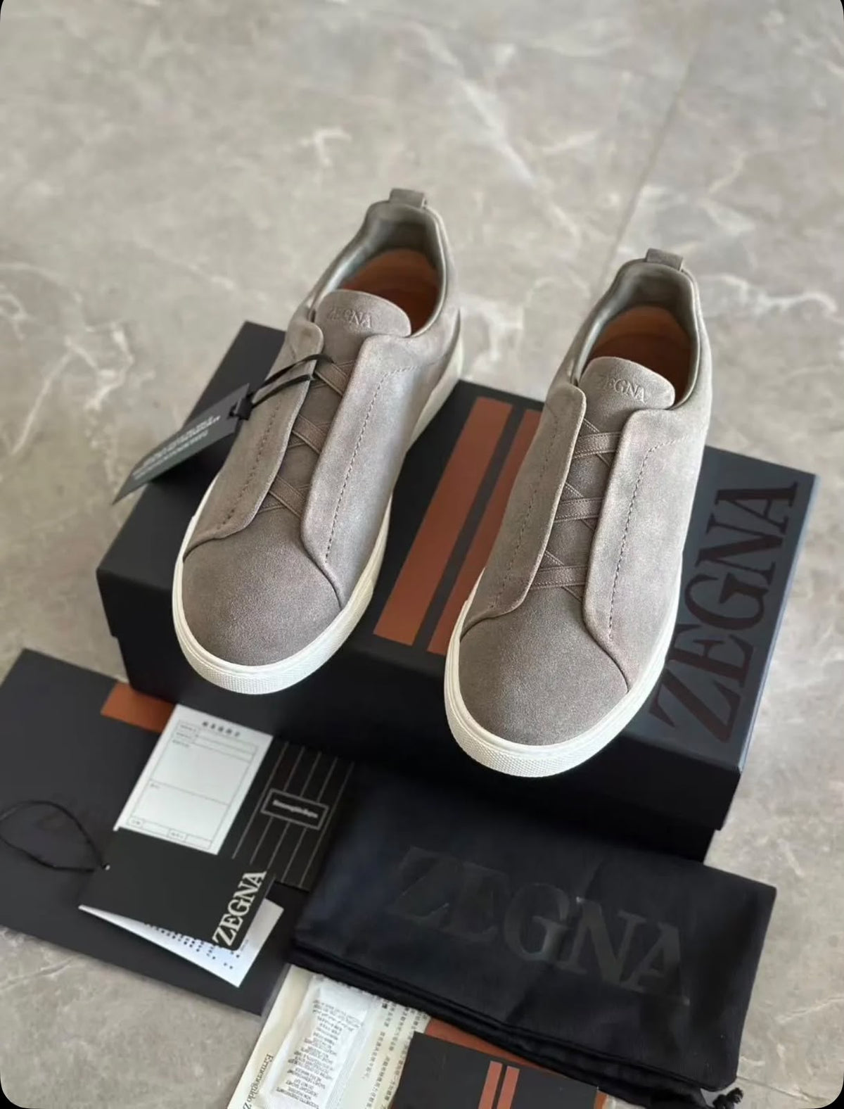 ZEGNA Suede Slip-On Sneakers – Light Grey