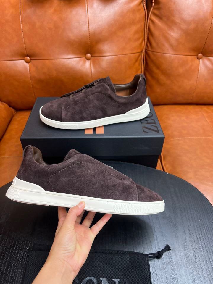 Zegna Suede Slip-On Sneakers – Dark Brown