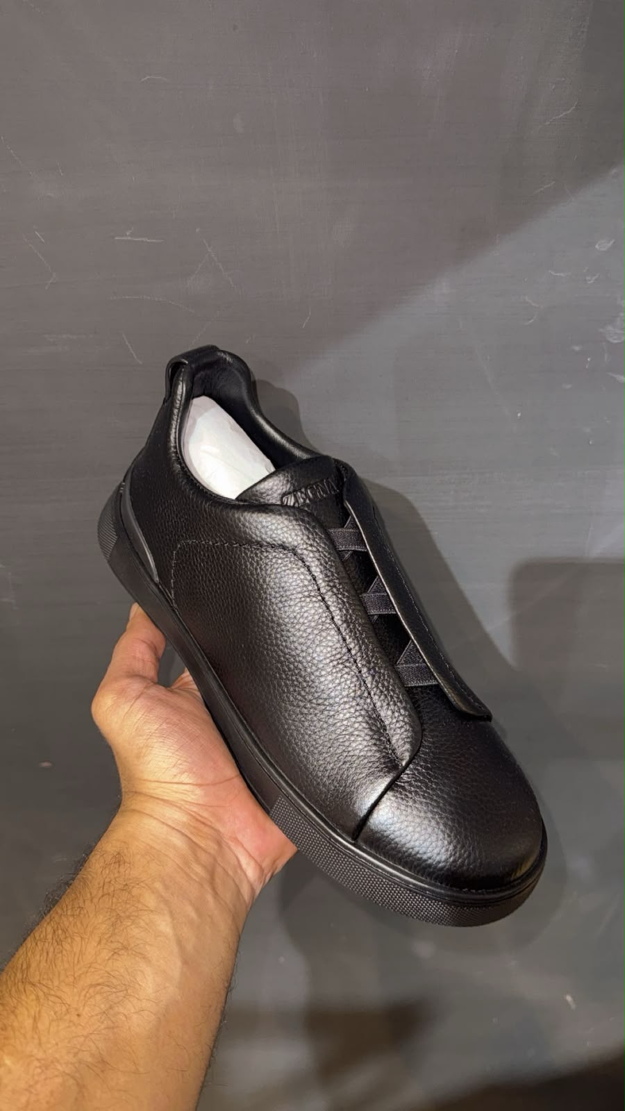 Zegna Leather Slip-On Sneakers – Black